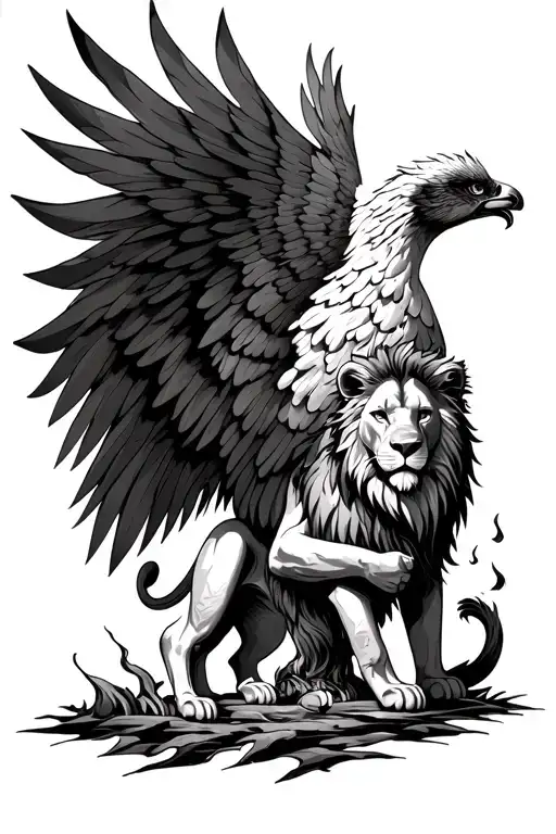 phoenix rising from the ashes holding a lion  tattoo design idea