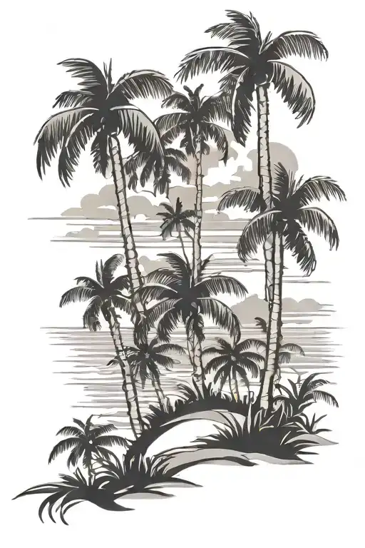 miami beach scene with palm trees tattoo design idea