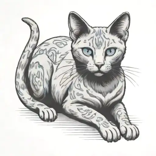 Russian Blue cat sitting tattoo design idea