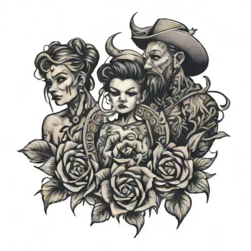 famili tattoo 3 persons tattoo design idea