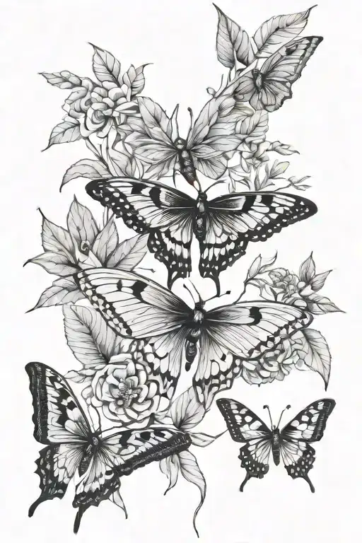 greenery wrapping, crow, and Luna moth tattoo design idea
