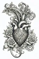 victorian scroll locked heart sleeve to neck and chest  tattoo design idea
