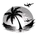 heart beach plane palm tree sun ocean scene tattoo design idea