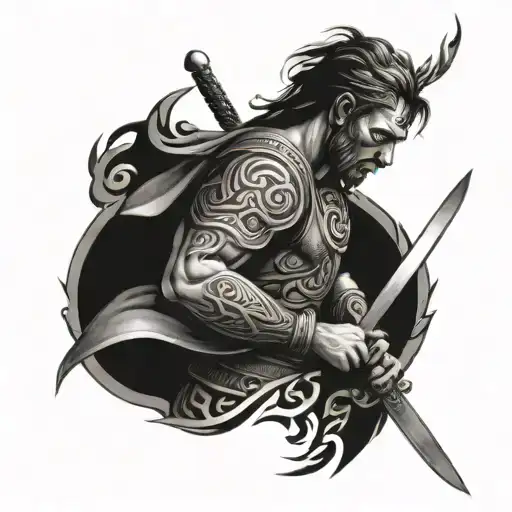 Celtic warrior wielding a sword tattoo design idea