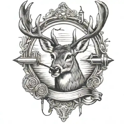 deer  head , fishing pole, country music tattoo design idea