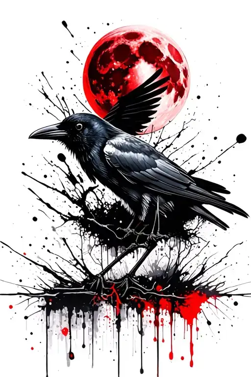 crow red moon book tattoo design idea