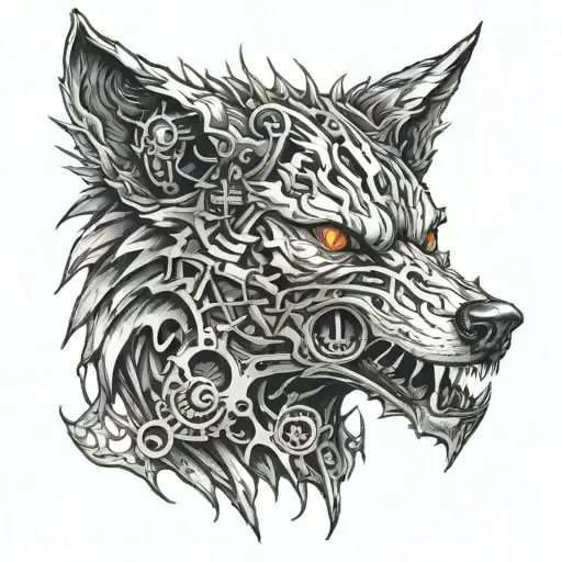 Evil wolf head tattoo design idea
