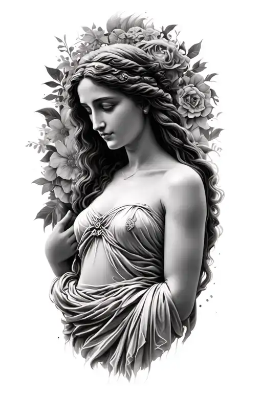 black & grey realism motherhood greek goddess tattoo design idea