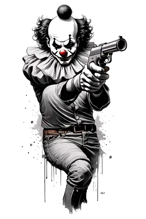 clown shooting a gun tattoo design idea