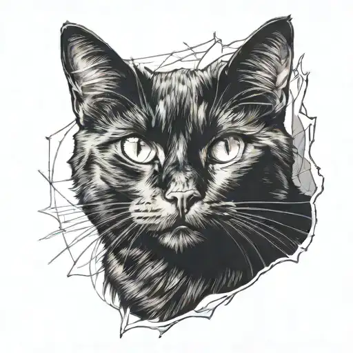 black cat with outline of pather behind it tattoo design idea
