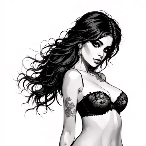 Sexy Girl, Petite, Big Boobs, Wide Hips, G-string. Messy Hair, Sexual.... Tattoo tattoo design idea