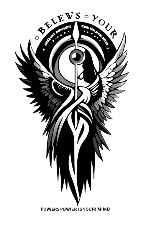 "BELIEVE POWERS YOUR MIND" angel of light. eye of horus with ank. soulmates.  tattoo design idea