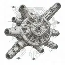 A combination tattoo of the Millennium Falcon flying through a digital maze while being chased by cyber security measure tattoo design idea