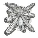 A combination tattoo of the Millennium Falcon flying through a digital maze while being chased by cyber security measure tattoo design idea