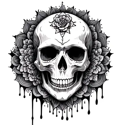 dripping mandala with skull tattoo design idea