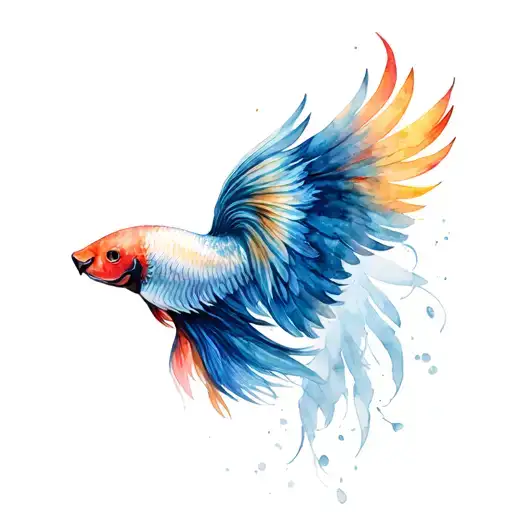 lion head mane transitions to Phoenix and Phoenix wing transitions to betta tattoo design idea