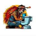 "Indigenous Plumbing " dreadlock painted face Native American plumber working on toilet tattoo design idea