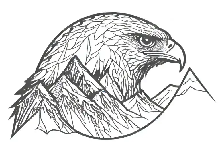 mountain line inside falcon shape tattoo design idea