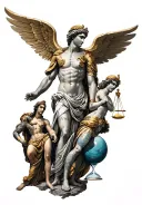 Greek mythology leg sleeve: Atlas with sphere, Themis with scales, Athena in armor, Chronos with hourglass, Hermes with  tattoo design idea