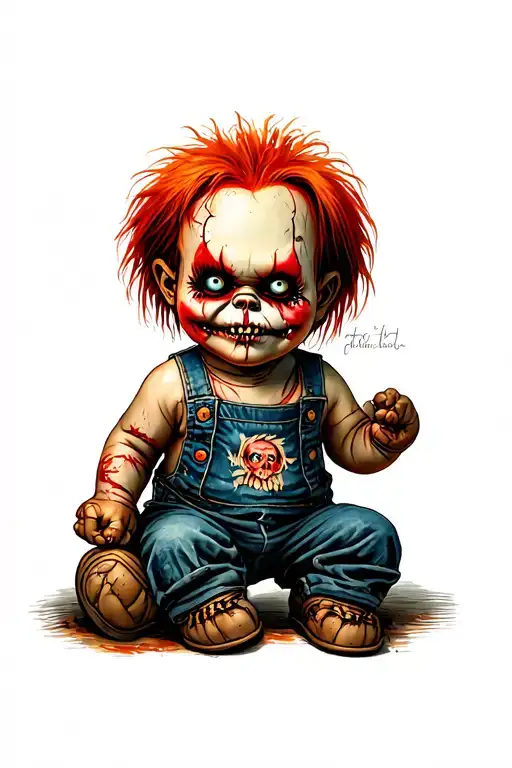 half rugrats chucky and half horror chucky f baby tattoo design idea