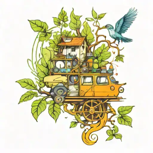 An intricate tattoo design inspired by the concept of logistics and ecology, representing the balance and harmony in nature tattoo design idea