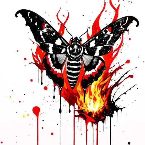 moth emerging from fire flames tattoo design idea