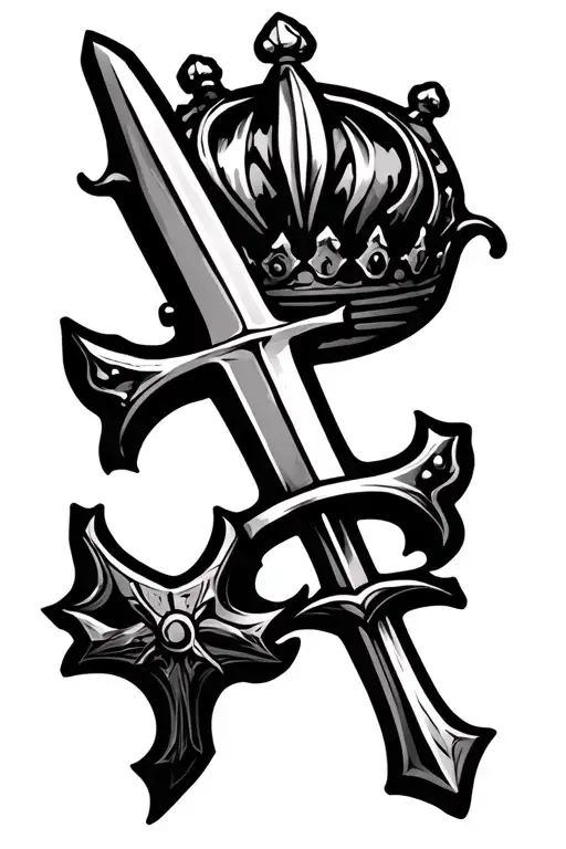 Crown, sword, shield cross royalty tattoo design idea