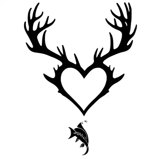 "Gone Bush Forever Free" "Gone Bush Forever Free" "Gone Bush Forever Free" deer antlers making a heart with a fish jumping tattoo design idea
