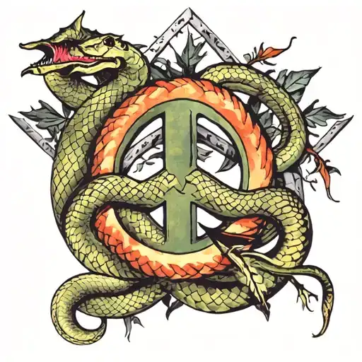 snake over peace symbol combined tattoo design idea