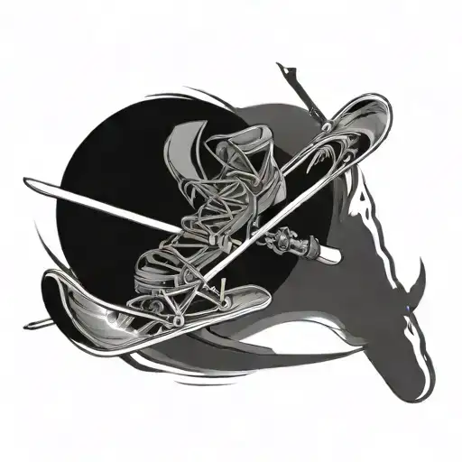 a snowboard and a pair of skis crossed over tattoo design idea