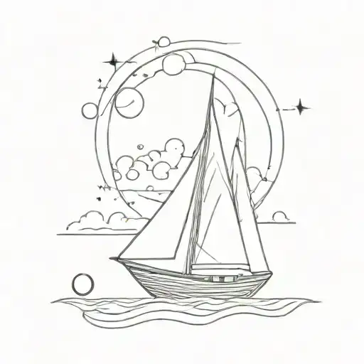 sail boat  moon tattoo design idea