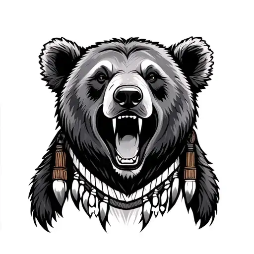 bear with mouth open native American tattoo design idea