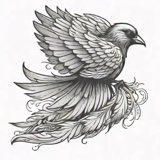 A bird in flight with a drooping feather tattoo design idea