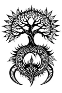 tribal design including army elements, tree of life, dna strand, goddess sun moon, dragon hawaiian island tattoo design idea