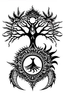 tribal design including army elements, tree of life, dna strand, goddess sun moon, dragon hawaiian island tattoo design idea