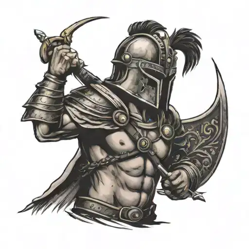 A spanish Gladiator tatoo that expresses never give up attitude with no extra visuals tattoo design idea