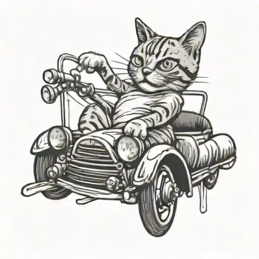 cat driving a car flipping middle finger tattoo design idea