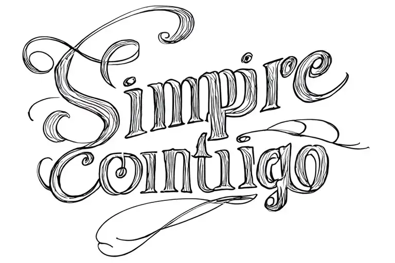 siempre contigo text in curly the t as a cross  tattoo design idea
