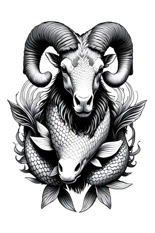 ram with 2 koi fish around it tattoo design idea