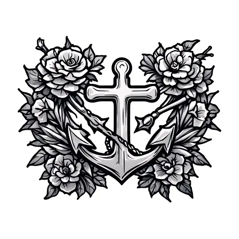 cross and anchor connected tattoo design idea