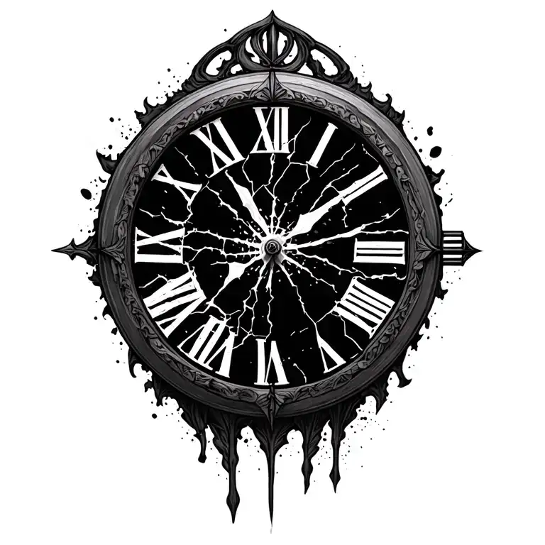 broken clock face, Roman numeral tattoo design idea