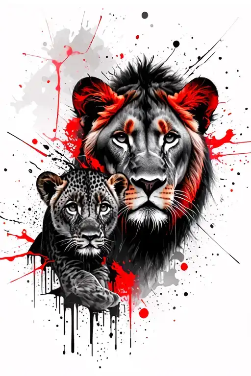 lioness with 2 cubs face only tattoo design idea