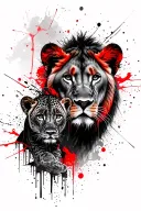 lioness with 2 cubs face only tattoo design idea