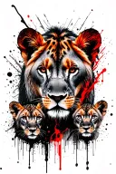 lioness with 2 cubs face only tattoo design idea