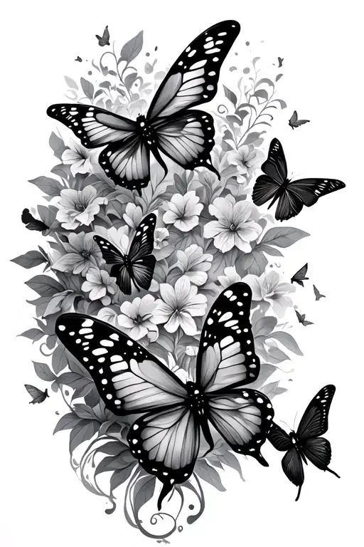 butterflies and dragonflies flying up over the hip to ribs tattoo design idea