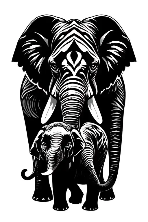 elephant and baby elephant tattoo design idea