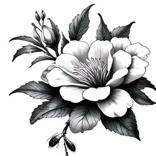 cicada jasmine flower surrounded tattoo design idea