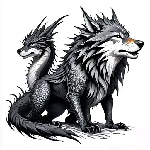 bookish design based on paranormal fantasy, with a focus on wolves and dragons. I’d like a large dragon and a smaller on tattoo design idea