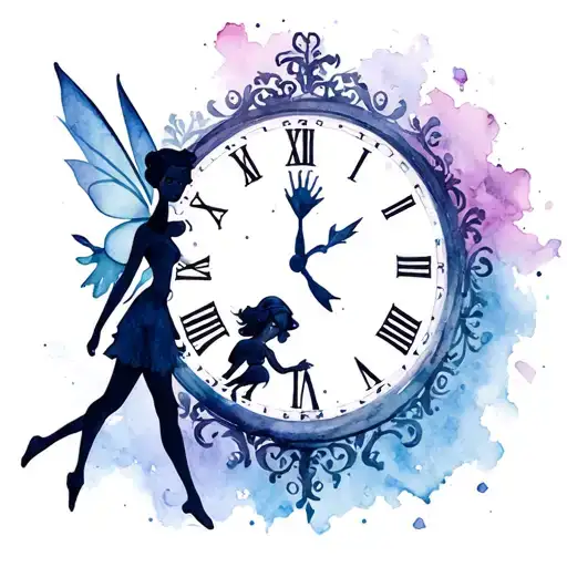 Peterpan, Tinkerbell and Clock Disney tattoo design idea