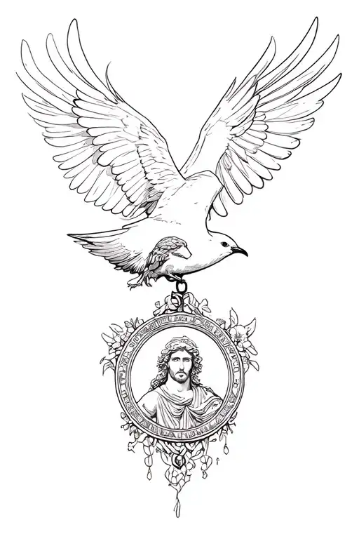 swallow and Saint Christopher medallion tattoo design idea